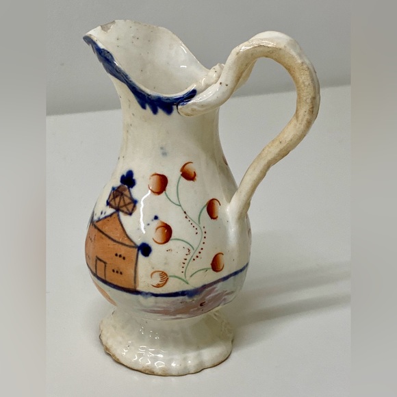 19th Century Antique Gaudy Welsh Village Pattern Creamer Pitcher Jug - Picture 3 of 16